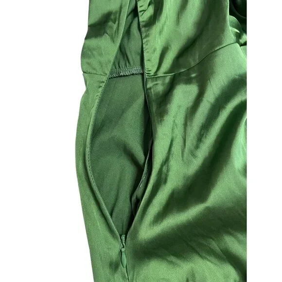 Cider Satin Faux Wrap Mini Dress Short Size‎ S Green L/S V-Neck Ruched Party NWT - Picture 7 of 16